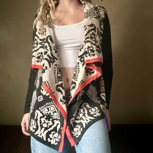 THML Grey & Cream Tribal Waterfall Cardigan with Orange Trim Size S